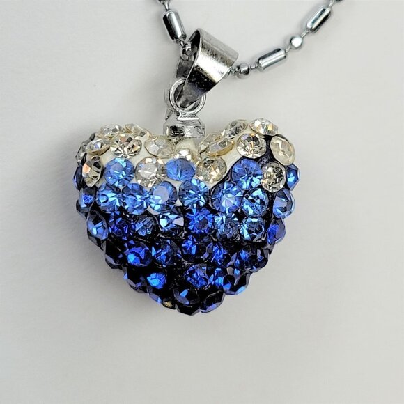 HEART Shape Mini Blue and Silver Rhinestone Small Pendant Necklace - Picture 1 of 12